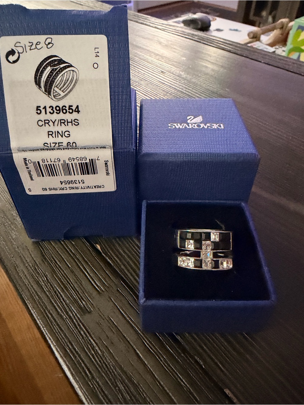 Swarovski Silver Tone Geometric Clear Crystal Ring SZ 8